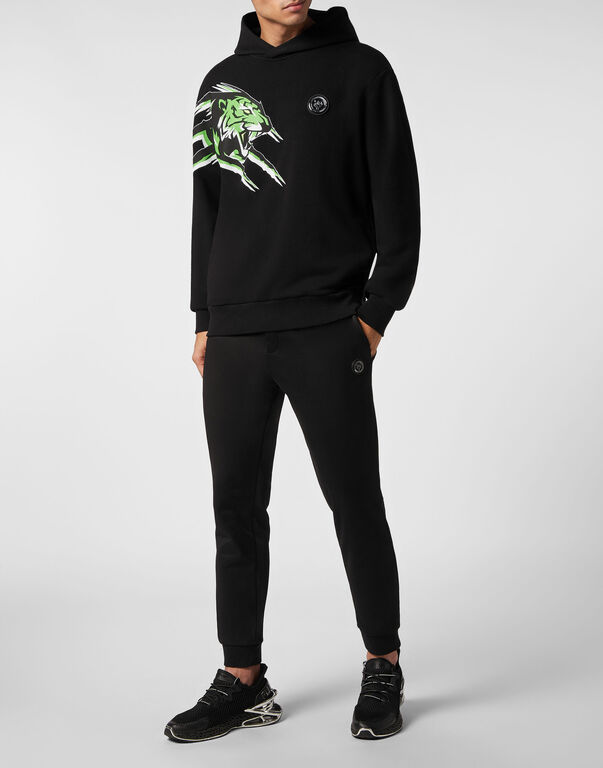Plein Sport Hoodie Sweatshirt Tiger Black+green Fluo