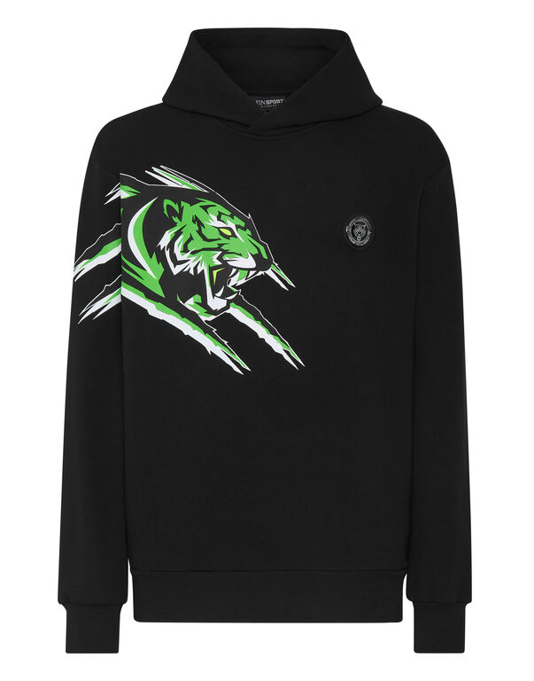 plein sport Hoodie Sweatshirt Tiger black+green fluo