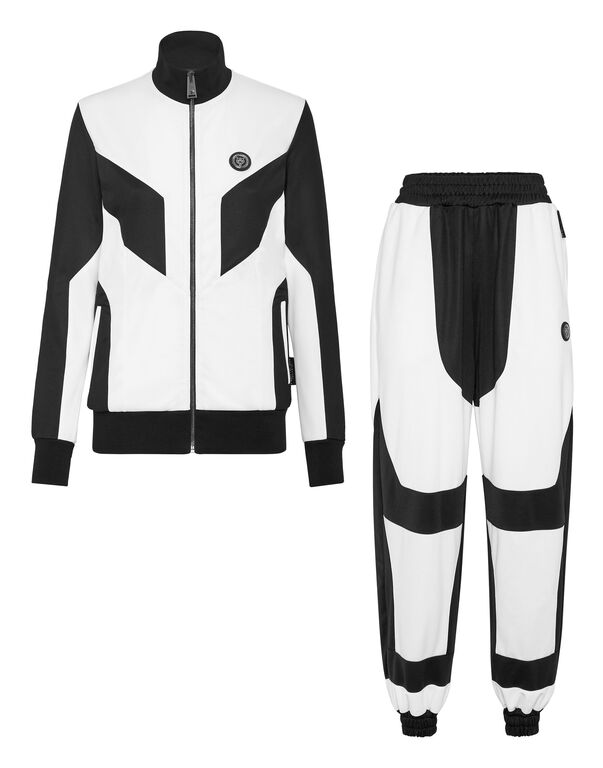 plein sport Jogging Set: Zip-up Jacket + pants Statement white / black