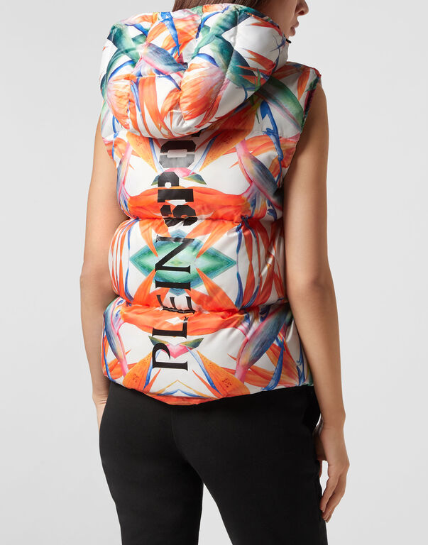 Plein Sport Nylon Puffer Gilet Flowers White / Multicolored
