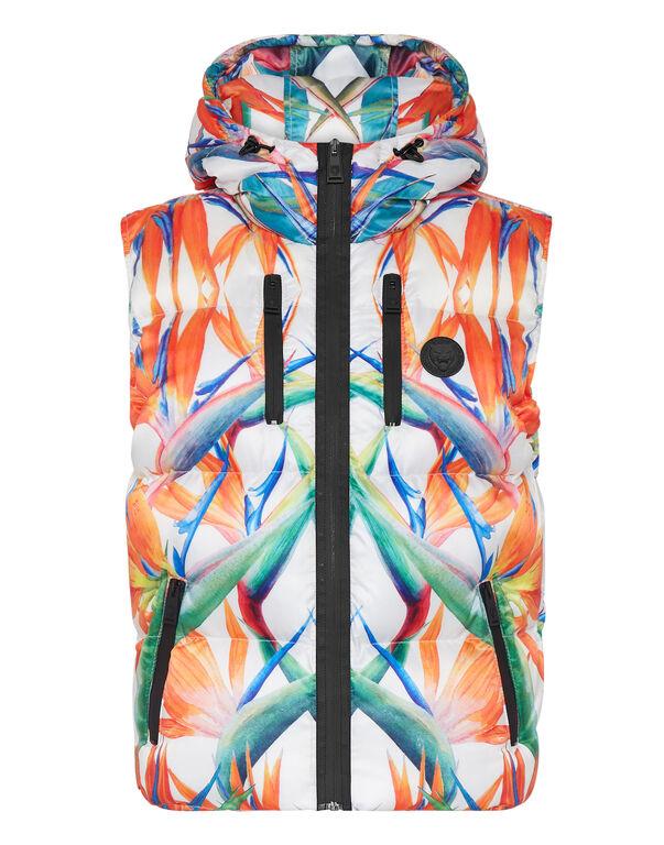 plein sport Nylon Puffer Gilet Flowers white / multicolored