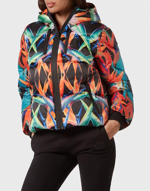Plein Sport Nylon Puffer Jacket Flowers Black / Multicolored