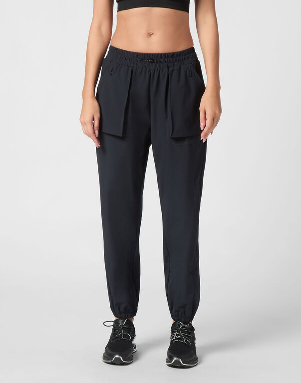 Plein Sport Nylon Stretch High Waisted Jogging Pants Black