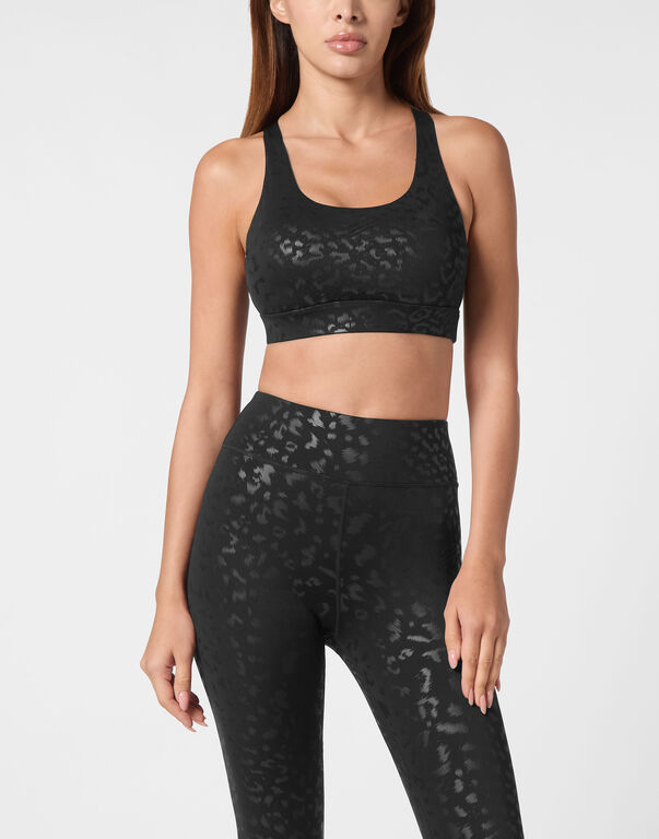 Plein Sport Black Leopard Sport Bra Black