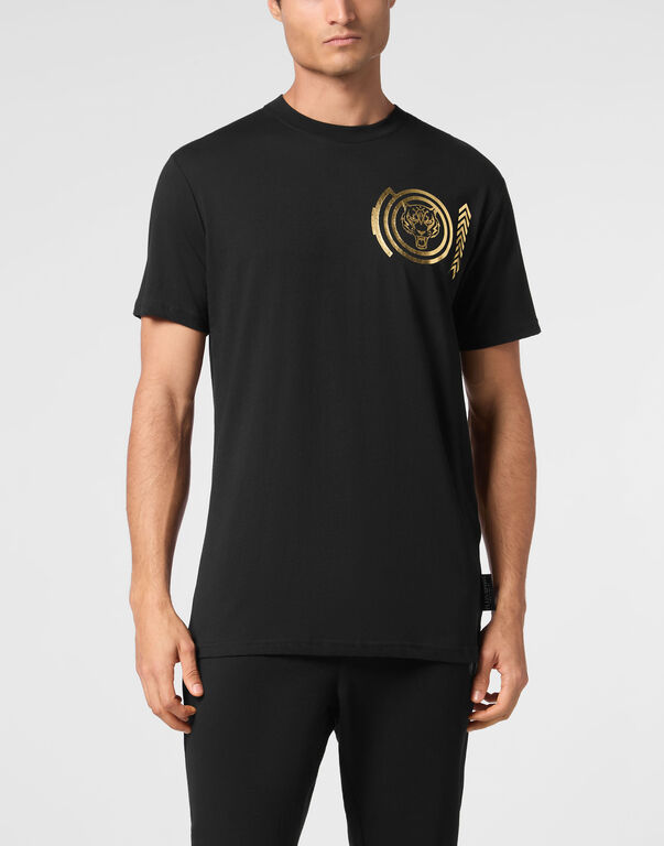 Plein Sport Plein Sport Cotton T-shirt Round Neck SS Lamina Tiger Black/light Gold
