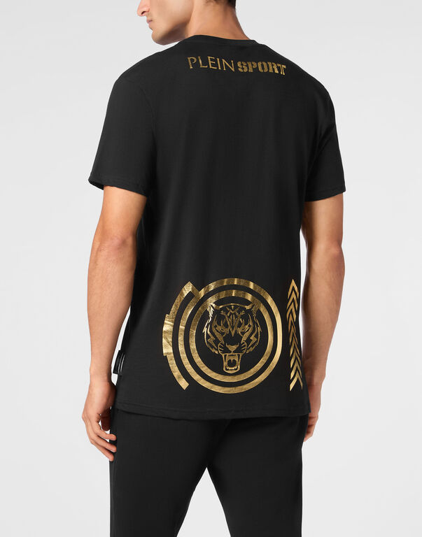 Plein Sport Plein Sport Cotton T-shirt Round Neck SS Lamina Tiger Black/light Gold