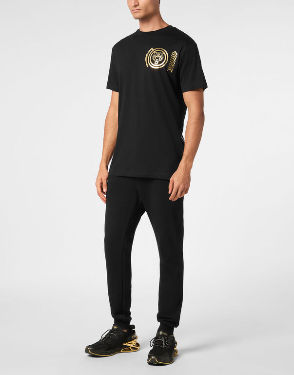 Plein Sport Plein Sport Cotton T-shirt Round Neck SS Lamina Tiger Black/light Gold