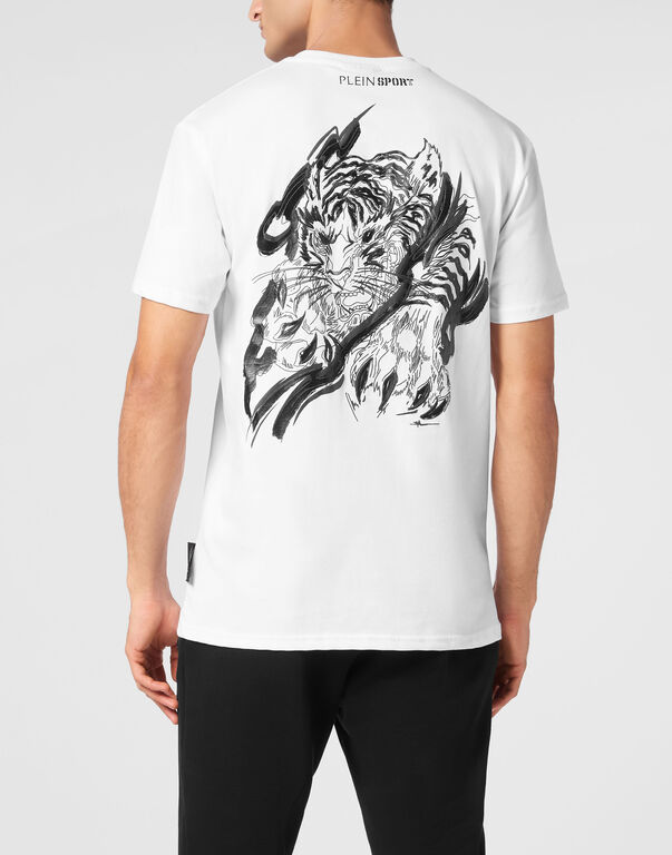 Plein Sport Plein Sport Cotton T-shirt Round Neck SS Tiger White / Black