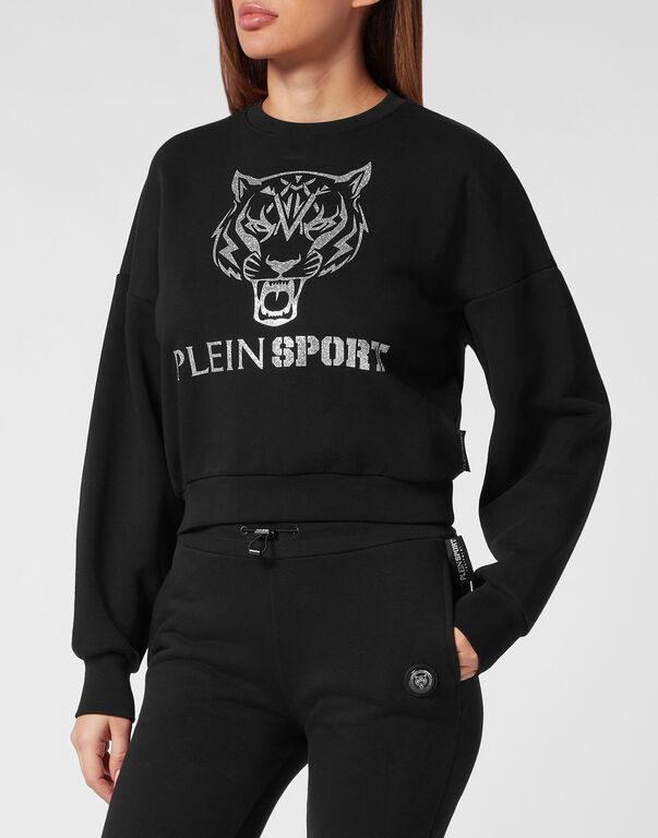 Plein Sport Cropped Hoodie Sweatjacket Tiger Black
