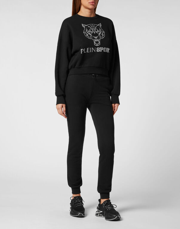 Plein Sport Cropped Hoodie Sweatjacket Tiger Black
