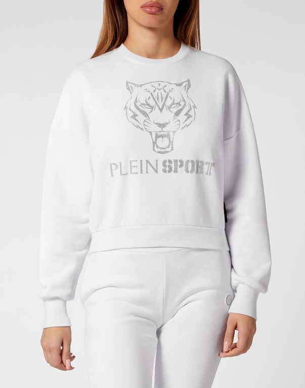 Plein Sport Cropped Hoodie Sweatjacket Tiger White