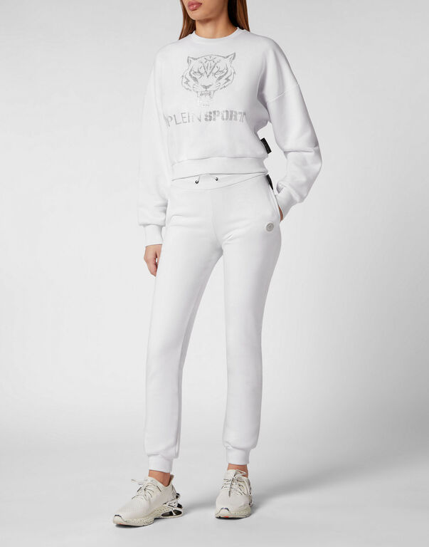 Plein Sport Cropped Hoodie Sweatjacket Tiger White