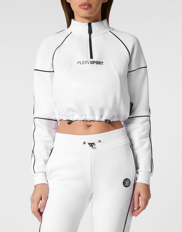 Plein Sport Cropped Hoodie Sweatshirt White