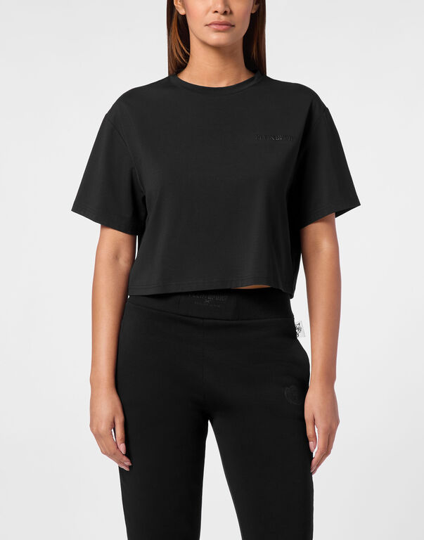 Plein Sport Cropped T-shirt Round Neck SS Black