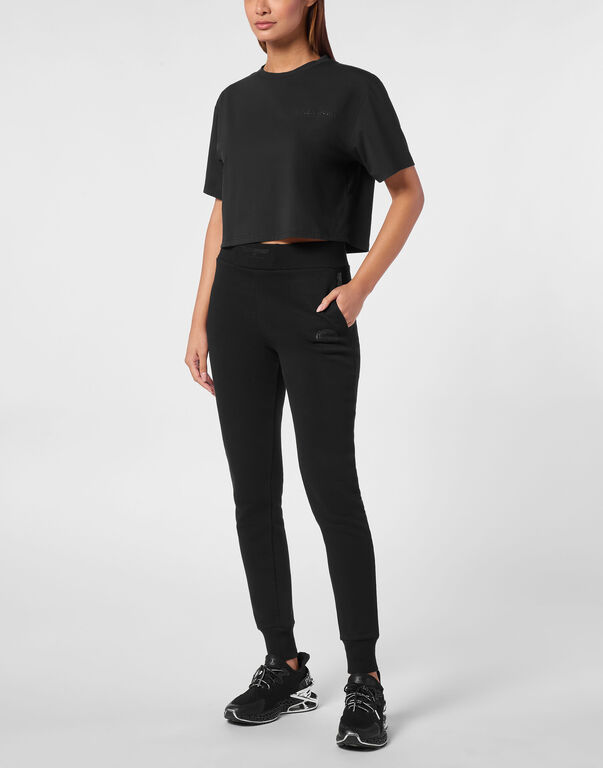 Plein Sport Cropped T-shirt Round Neck SS Black