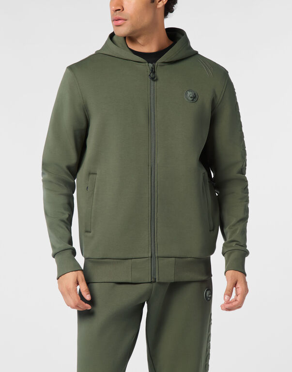 Plein Sport Embossed Hoodie Sweatjacket Military