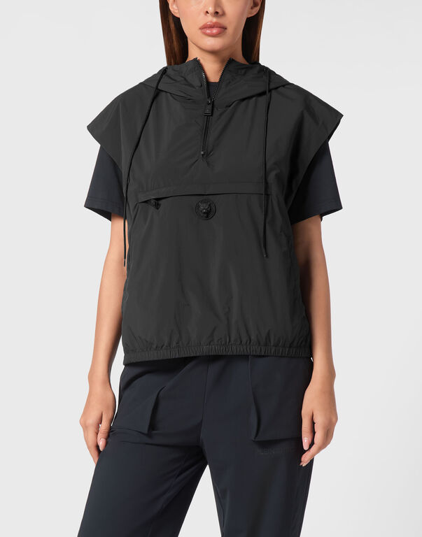 Plein Sport Hooded Zipped Vest With Pockets Black