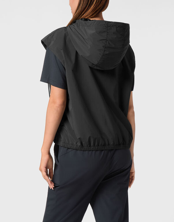Plein Sport Hooded Zipped Vest With Pockets Black