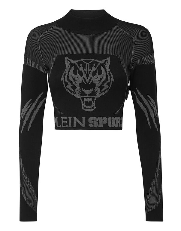 plein sport Knit Jacquard Cropped Top LS black