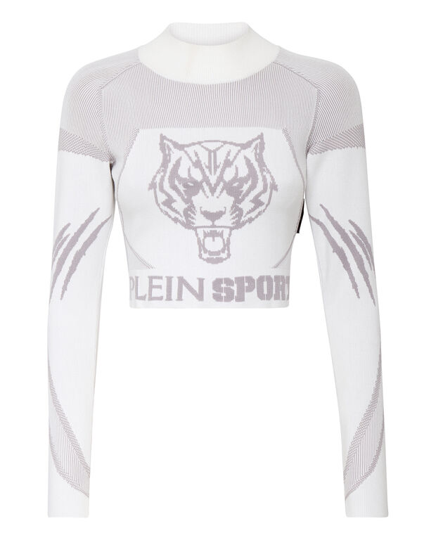 plein sport Knit Jacquard Cropped Top LS white