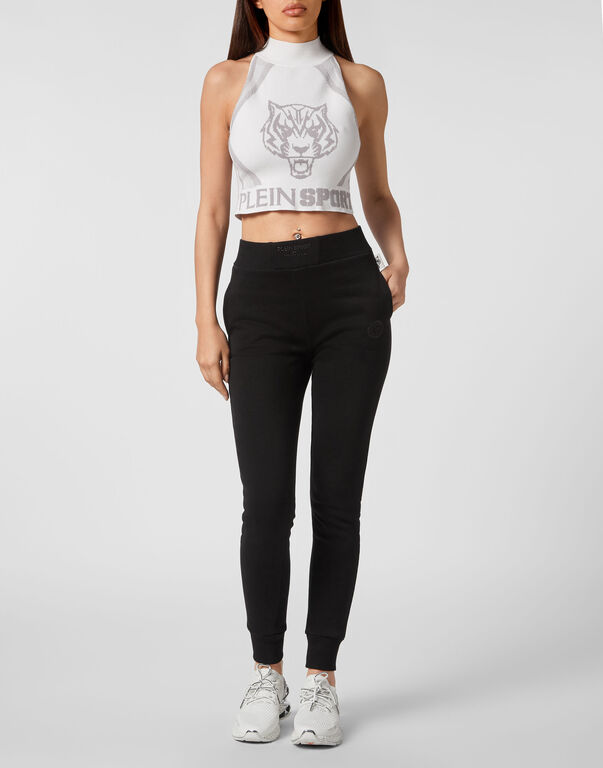 Plein Sport Knit Jacquard Cropped Top White