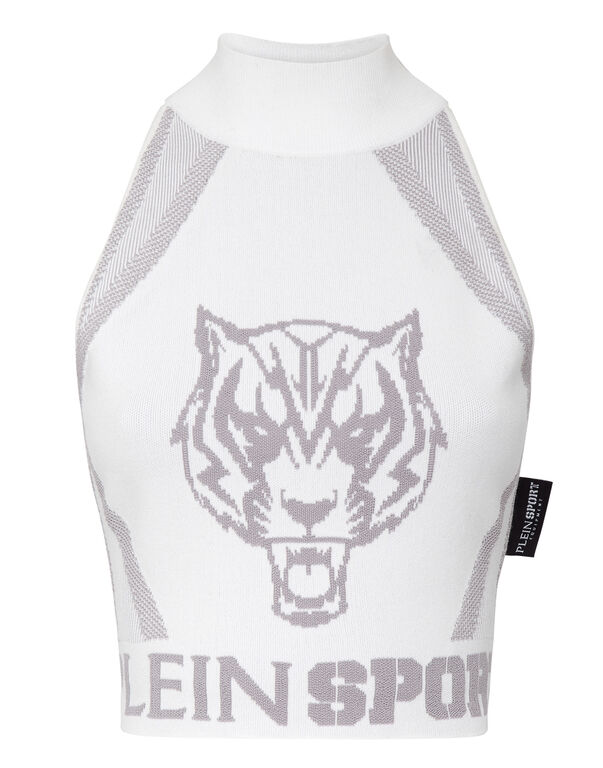 plein sport Knit Jacquard Cropped Top white