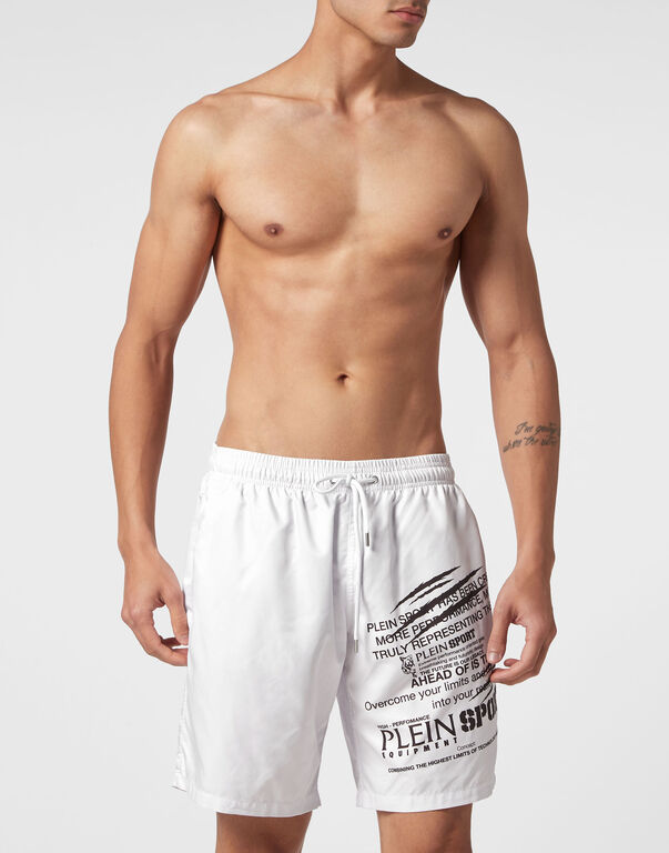Plein Sport Long Swim-Trunks Lettering White