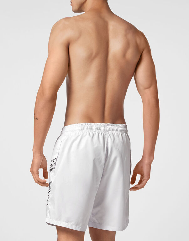 Plein Sport Long Swim-Trunks Lettering White
