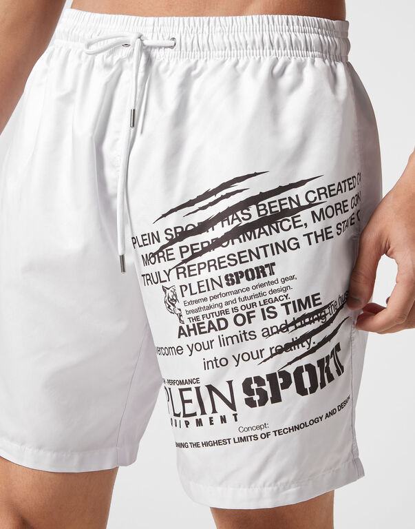 Plein Sport Long Swim-Trunks Lettering White