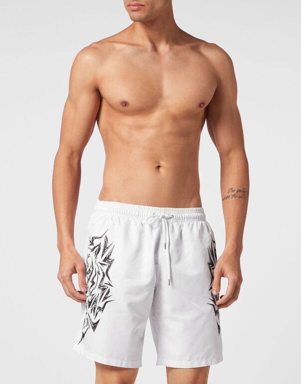 Plein Sport Long Swim-Trunks Thunder Tiger White
