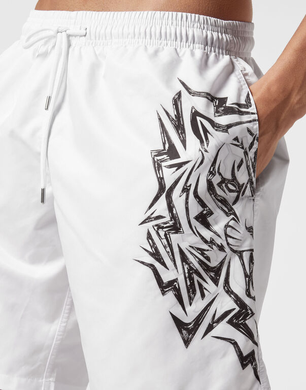 Plein Sport Long Swim-Trunks Thunder Tiger White