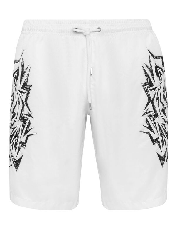 plein sport Long Swim-Trunks Thunder Tiger white