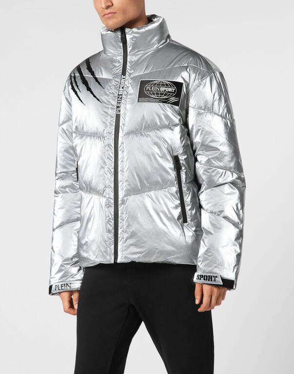 Plein Sport Nylon Crease Puffer Jacket Silver