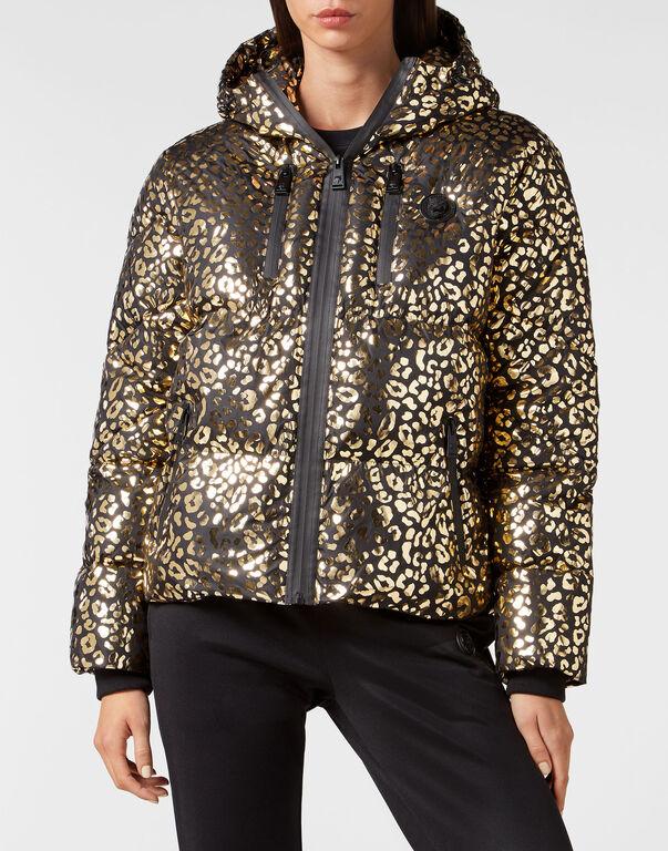 Plein Sport Nylon Puffer Jacket Leopard Gold