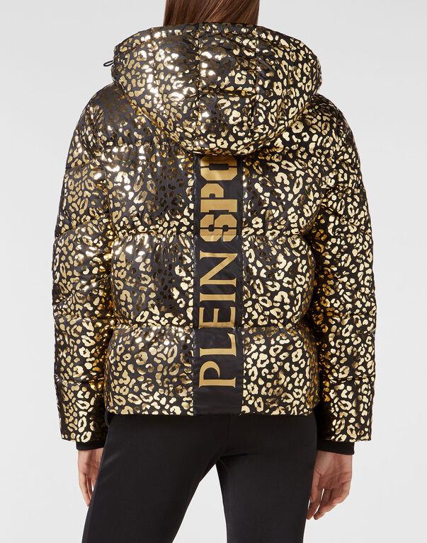 Plein Sport Nylon Puffer Jacket Leopard Gold