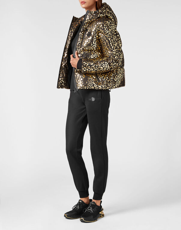 Plein Sport Nylon Puffer Jacket Leopard Gold