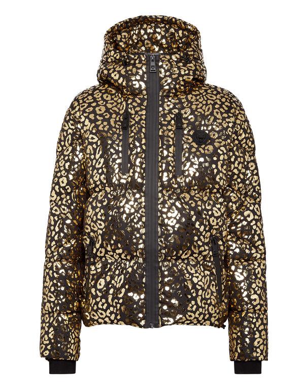 plein sport Nylon Puffer Jacket Leopard gold