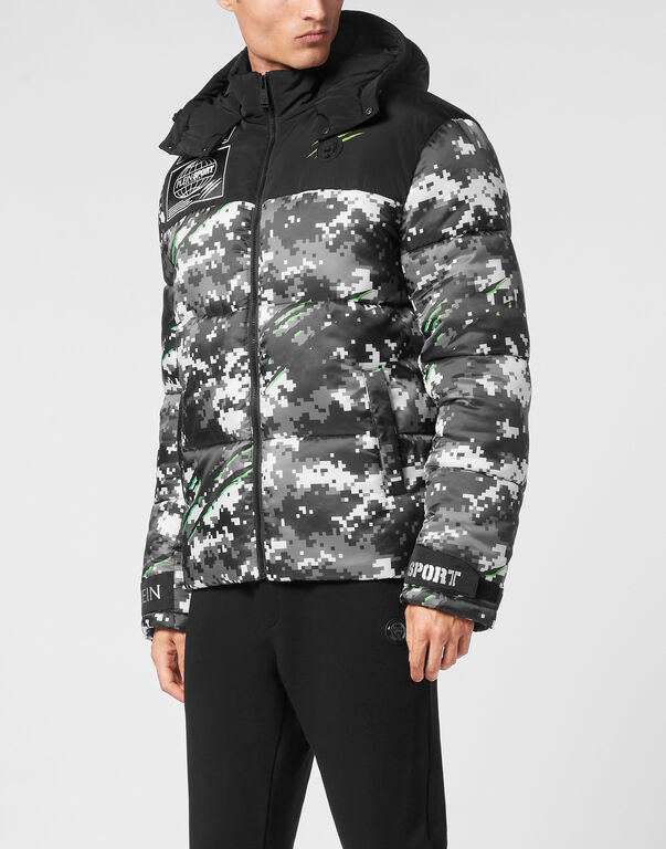 Plein Sport Nylon Puffer Jacket Pixel Black