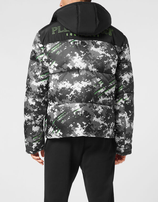 Plein Sport Nylon Puffer Jacket Pixel Black
