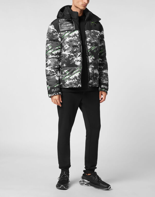 Plein Sport Nylon Puffer Jacket Pixel Black