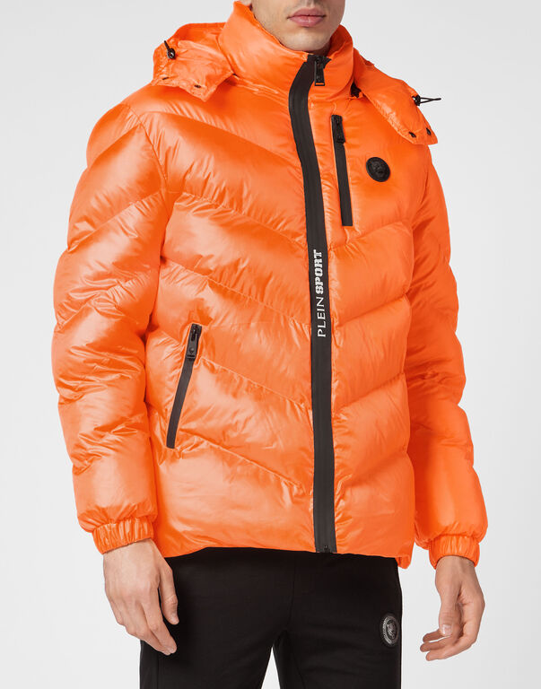 Plein Sport Nylon Puffer Jacket Tiger Orange Fluo