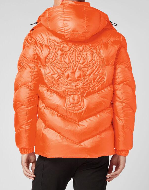 Plein Sport Nylon Puffer Jacket Tiger Orange Fluo