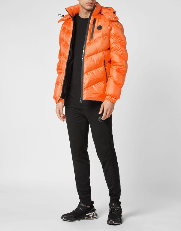 Plein Sport Nylon Puffer Jacket Tiger Orange Fluo