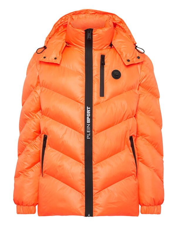 plein sport Nylon Puffer Jacket Tiger Orange fluo