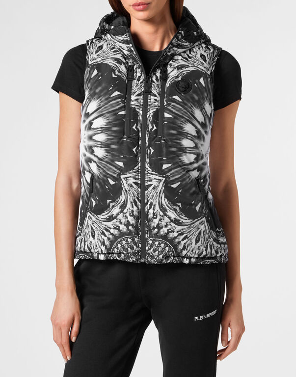 Plein Sport Nylon Puffer Vest Optical Flower Black