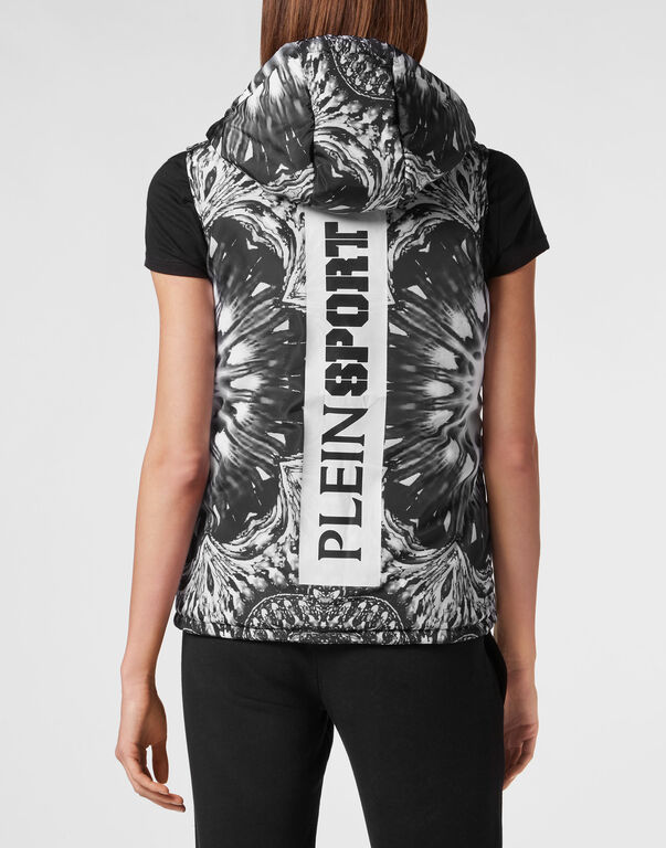 Plein Sport Nylon Puffer Vest Optical Flower Black