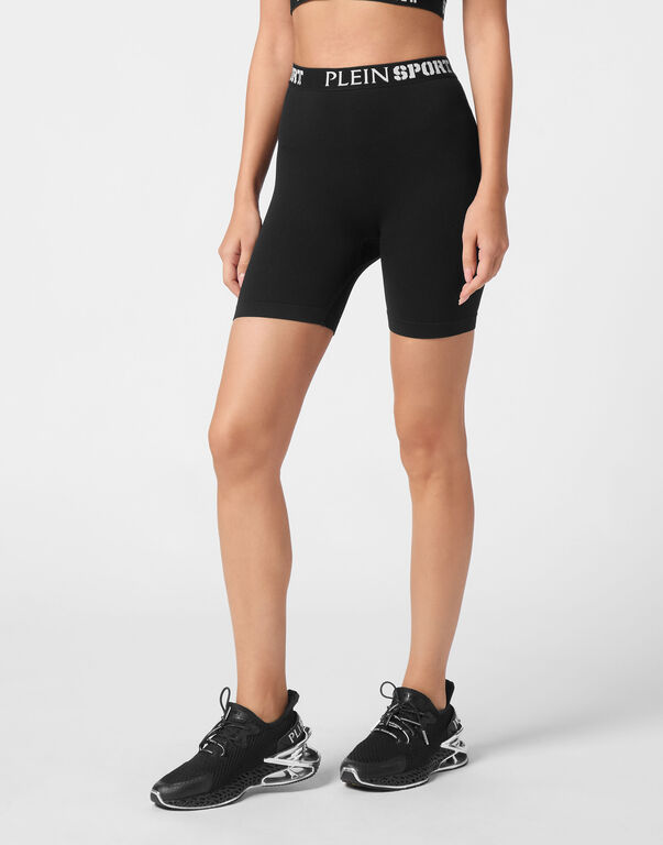 Plein Sport Rib Seamless Biker Shorts Logo Black