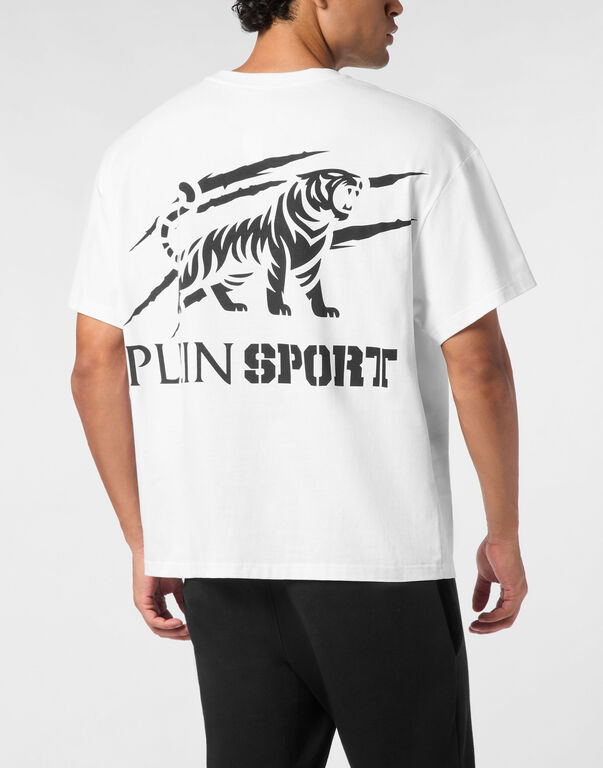 Plein Sport Round Neck T-Shirt Tiger Scratch White