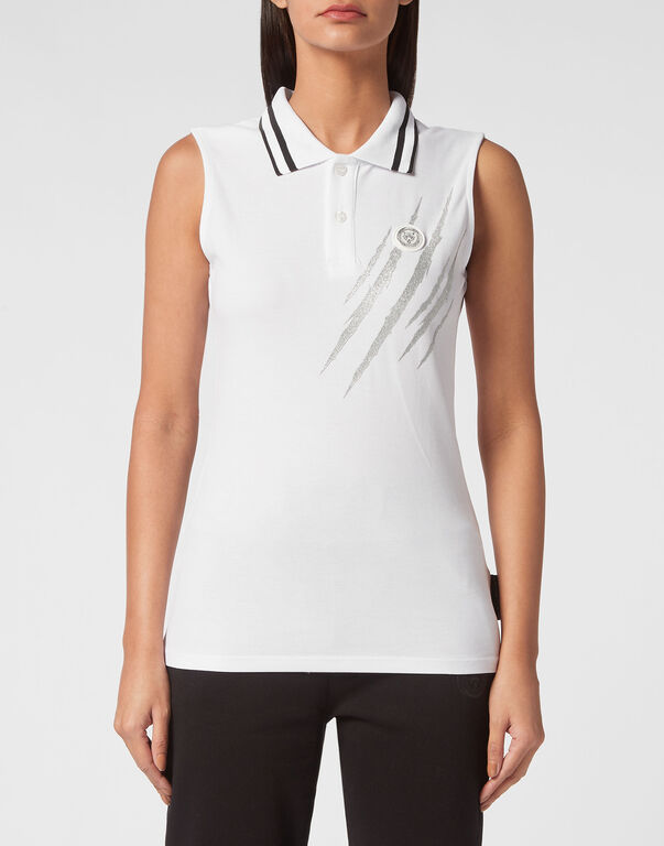 Plein Sport Sleeveless Polo Shirt Scratch White