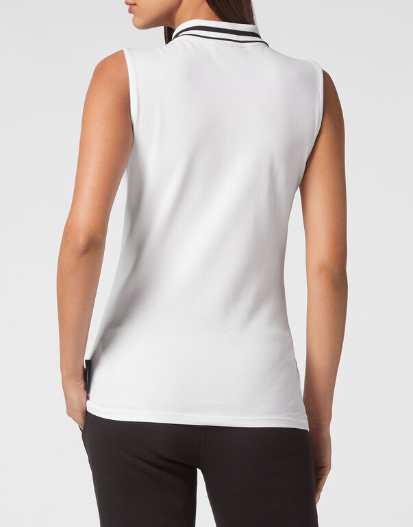 Plein Sport Sleeveless Polo Shirt Scratch White